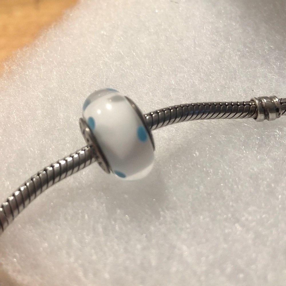 White and Blue Polka Dot Pandora Charm